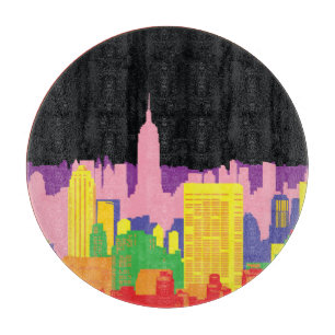 Planche À Découper Ciel urbain : Décor arc-en-ciel nocturne.