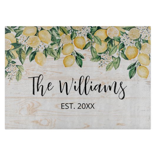 Planche À Découper Citron jaune monogramme Bois blanc (Devant)