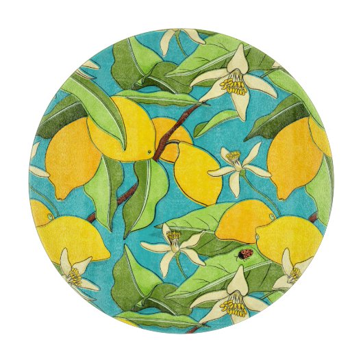Planche À Découper Citrons, coccinelles, fleurs sur Arrière - plan Tu (Devant)