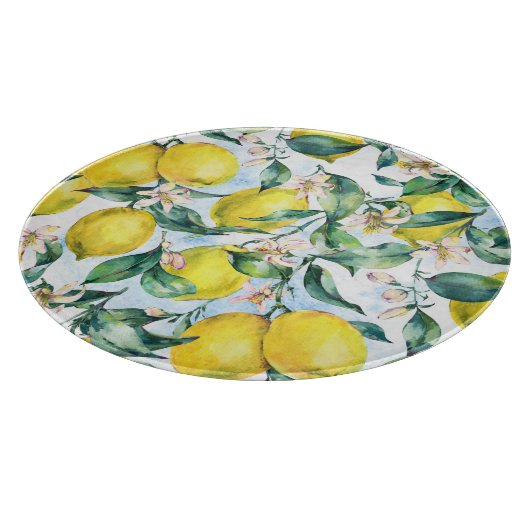 Planche À Découper citrons d'aquarelle, branche d'agrumes frais. (Coin)