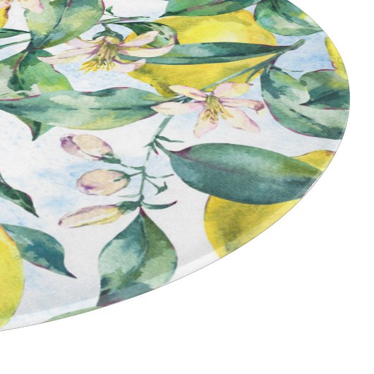 Planche À Découper citrons d'aquarelle, branche d'agrumes frais. (Coin)