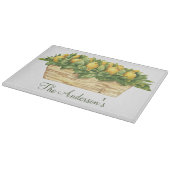 Planche À Découper Citrons Monogramme dans un Panier Feuilles Vertes (Coin)