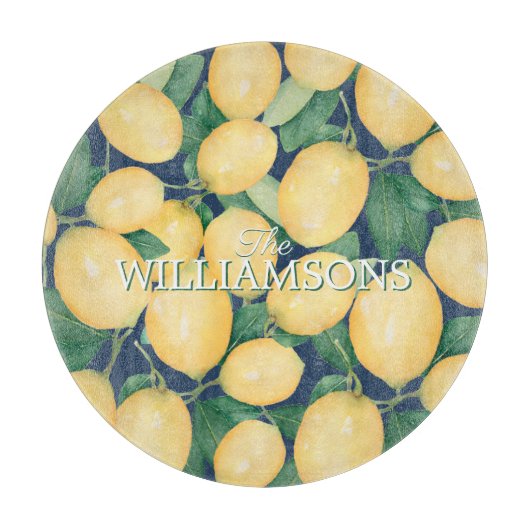 Planche À Découper Citrons personnalisés Vert bleu marine (Devant)
