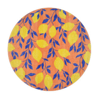 Planche À Découper Citrons stylisés Vintage Motif tropical