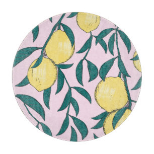 Planche À Découper Citrons vintages : Motif d'aquarelle à main.