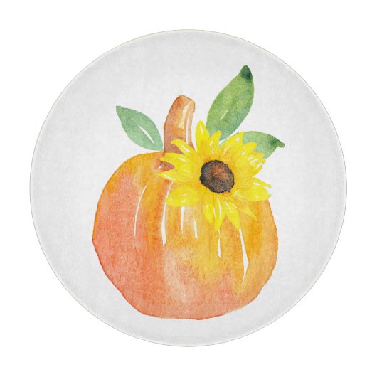Planche À Découper Citrouille aquarelle et tournesol (Devant)