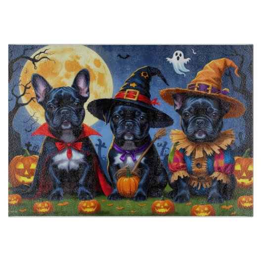 Planche À Découper Citrouille de Bulldogs de France noire Halloween d (Devant)