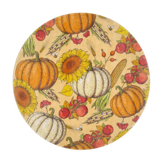 Planche À Découper Citrouille et Motif Feuille de Maple. (Devant)
