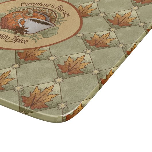 Planche À Découper Citrouille Spice Coffee Art et Feuilles d'automne (Coin)