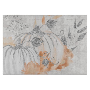 Planche À Découper Citrouilles Automne Blanc Et Gris Argent