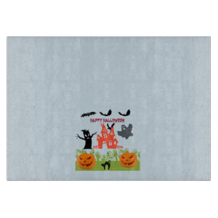 Planche À Découper Citrouilles d'Halloween, Chauves-souris, Arbre Eff