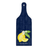 Planche À Découper Citrus citron Monogramme bleu marine (Devant)