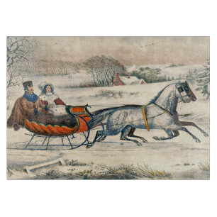 Planche À Découper Classique 1853 Promenade en traîneau Currier Ives