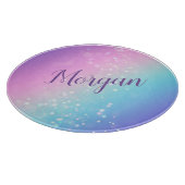 Planche À Découper Classy Purple & Blue Bokeh Star, Nom ou Monogramme (Coin)