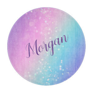 Planche À Découper Classy Purple & Blue Bokeh Star, Nom ou Monogramme