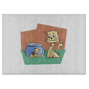 Planche À Découper Clipart de chat et de poisson