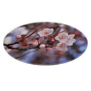 Planche À Découper Cluster de fleurs de cerisier avec un rose et un b