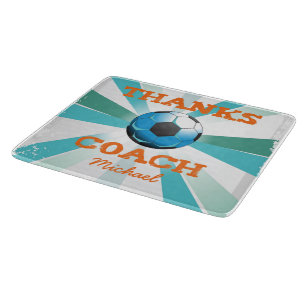 Planche À Découper Coach de football Merci, Orange sur Turquoise, Sta