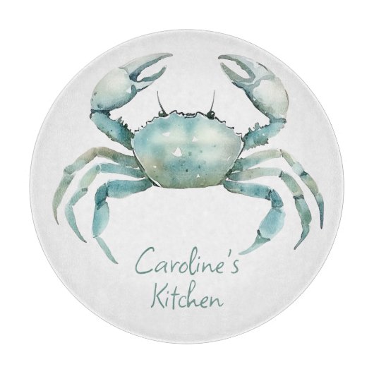 Planche À Découper Coastal Watercolor Crab Personalized (Devant)
