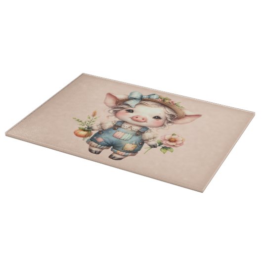 Planche À Découper Cochon fermier mignon dans les salons avec fleurs (Coin)