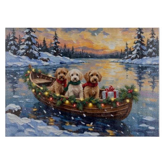 Planche À Découper Cockapoo Noël Bateau Fêtes (Devant)