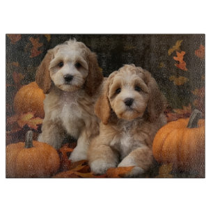 Planche À Découper Cockapoo Puppy Citrouille d'automne