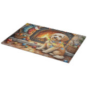 Planche À Découper Cockapoo Sitting by Fireplace with Christmas Light (Coin)