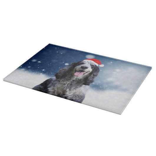 Planche À Découper Cocker Spaniel Chien Avec Noël Santa Hat (Coin)