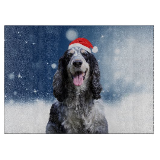 Planche À Découper Cocker Spaniel Chien Avec Noël Santa Hat (Devant)