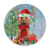 Planche À Découper Cocker Spaniel Chien en neige avec cadeaux de Noël (Devant)