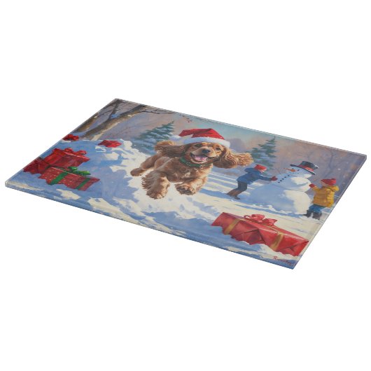 Planche À Découper Cocker Spaniel coule dans la neige avec le Casquet (Coin)