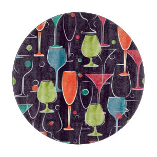 Planche À Découper Cocktails d'aquarelle, motif vintage coloré.