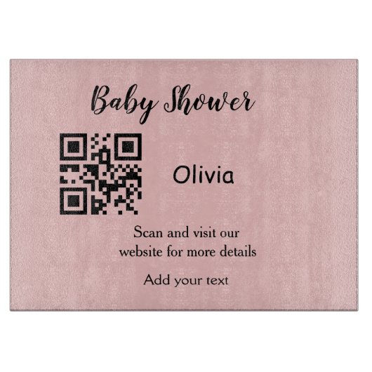 Planche À Découper Code QR simple pour baby shower avec nom et texte (Devant)