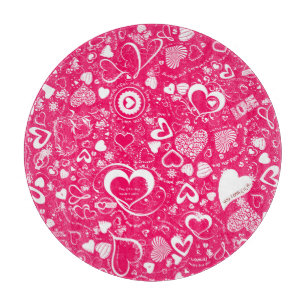 Planche À Découper Coeur Love Doodles Pink-White-Round Cutboard
