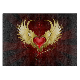 Planche À Découper Coeur rouge avec ailes d'or