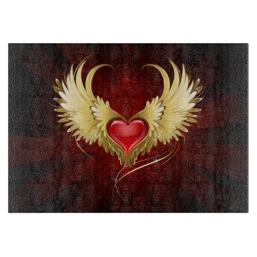 Planche À Découper Coeur rouge avec ailes d'or (Devant)