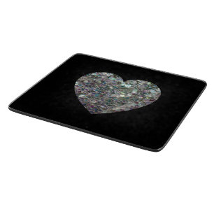 Planche À Découper Cœur scintillant en mosaïque d'argent