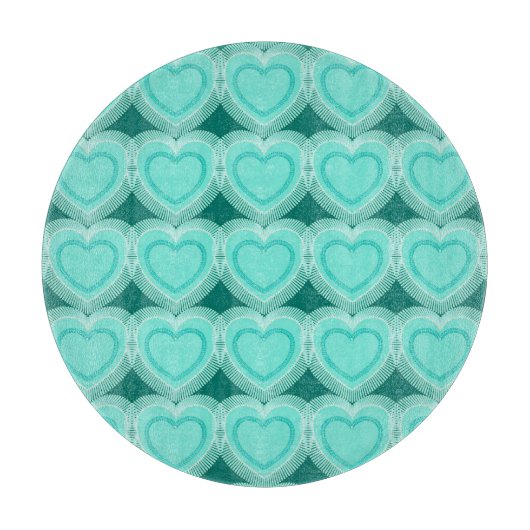 Planche À Découper Coeurs Abstraits modernes - Aqua et Turquoise (Devant)