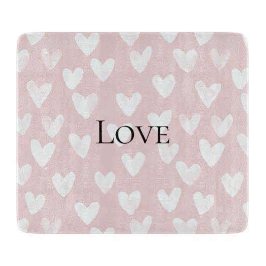 Planche À Découper Cœurs blancs rose girly   (Devant)