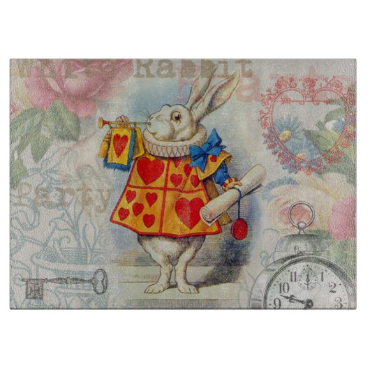 Planche À Découper Cœurs de Lapin Blanc Alice Classique (Devant)