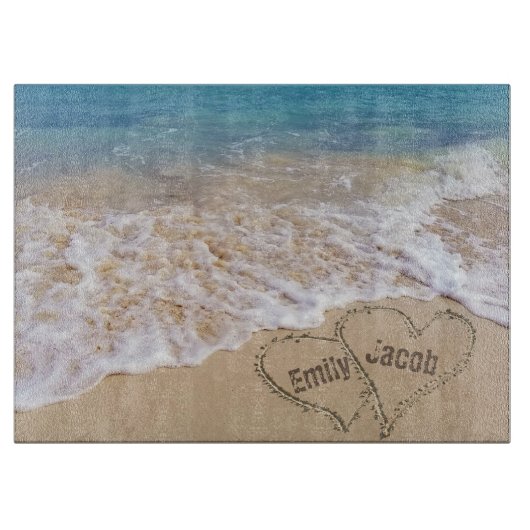 Planche À Découper Coeurs De Plage Dans Le Sable (Devant)