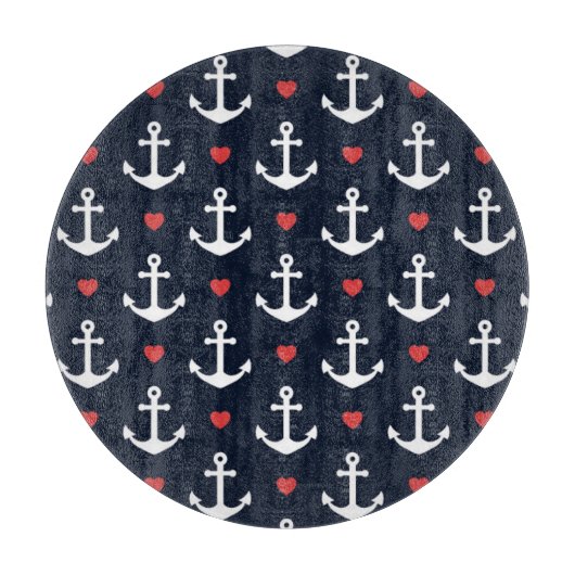 Planche À Découper Coeurs et motif d'Ancres (Devant)