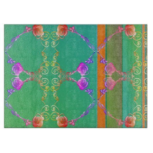 Planche À Découper Coeurs roses Apricot & Green Cutting Board (Devant)