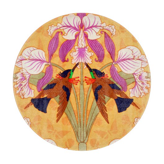 Planche À Découper Colibri Art nouveau et fleur d'orchidée (Devant)