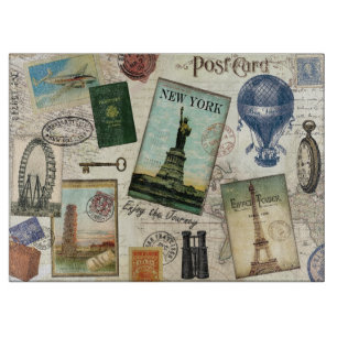 Planche À Découper collage de voyage vintage moderne