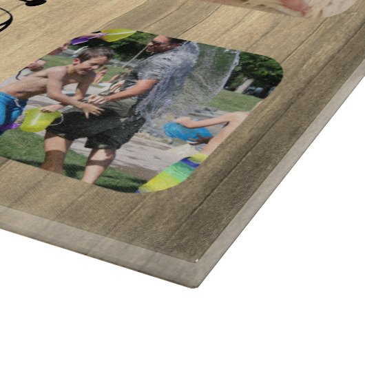 Planche À Découper Collage photo rustique Nom de famille et monogramm (Coin)