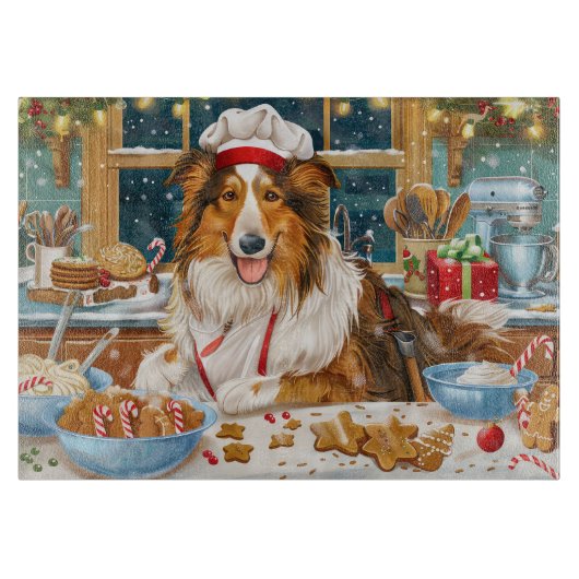 Planche À Découper Collie Holiday Baking : Festive Christmas (Devant)