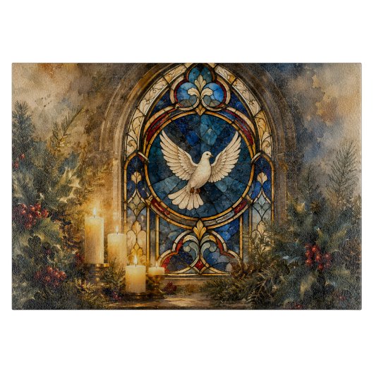 Planche À Découper Colombe de Noël en vitrail (Devant)