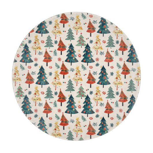 Planche À Découper Colourful Christmas Pine Trees Seamless Pattern (Devant)