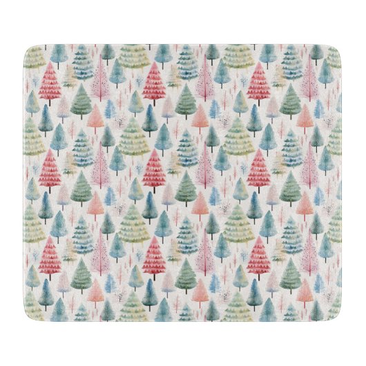 Planche À Découper Colourful Pastel Christmas Pine Trees Pattern (Devant)